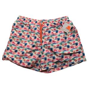 Happy Hour Swim Trunks Mens XL Pink Pineapple Tropical Floral Pina Colada NEW